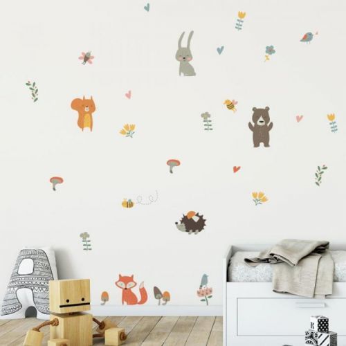 Sada nástěnných dětských samolepek Ambiance Funny Scandinavian Animals