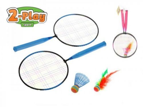 Badmintonové rakety 2ks 44x22cm + košíček + míček asst 2 barvy v síťce
