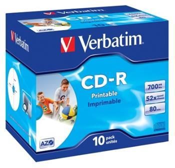 CD-R 80 min. Verbatim 52x Printable jewel box, 10ks/pack