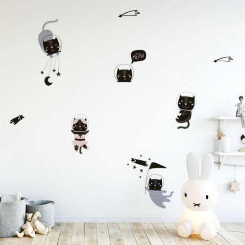 Sada nástěnných dětských samolepek Ambiance Scandinavian Animals Cosmonaut Cats