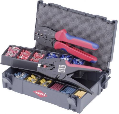 Sortiment krimpovacích kleští izolované kabelové koncovky , izolované zástrčky , izolované dotykové zástrčky vč. odizolovacích kleští, vč. krimpovacího sortimentu v kufru Knipex 97 90 22, sada 285 součástí