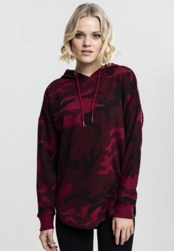 Ladies Oversized Camo Hoody - burgundy camo L