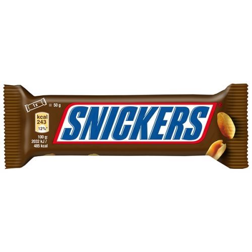 Snickers Mléčná čokoláda plněná nugátem, karamelem a praženými arašídy