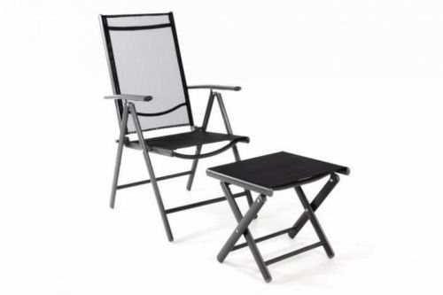 Garthen Zahradní polohovatelná židle + stolička pod nohy - černá