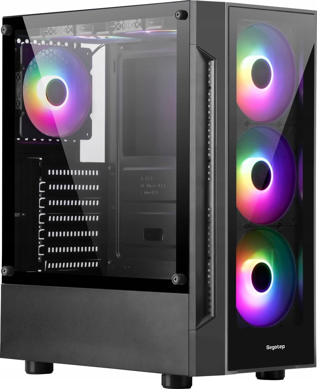 Počítačová Skříň Segotep Flexi 5 2x sklo! Black Midi Tower černý 1 Rgb Fan