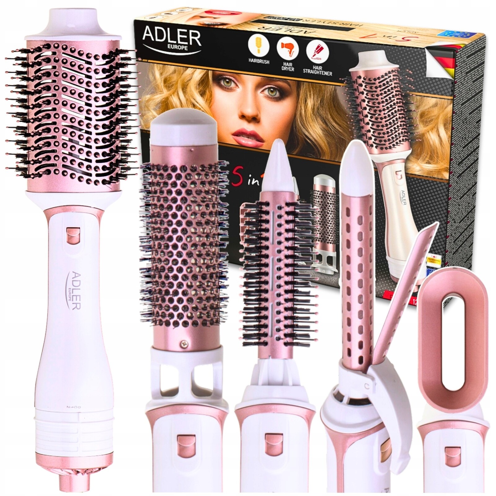 Rotační Vysoušeč Vlasů S Ionizací, Sada 5 V 1, Prémiová Sada 1200 W