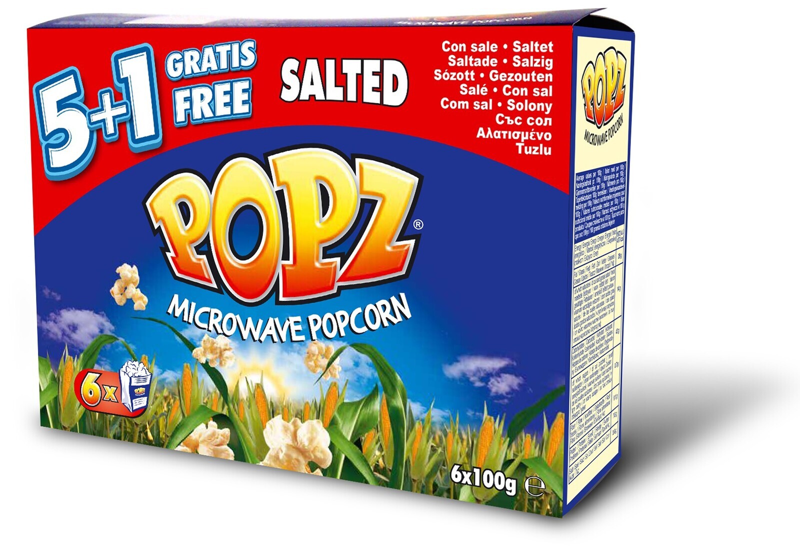 2x Popz Popcorn do mikrovlnné trouby solený 6x600 g