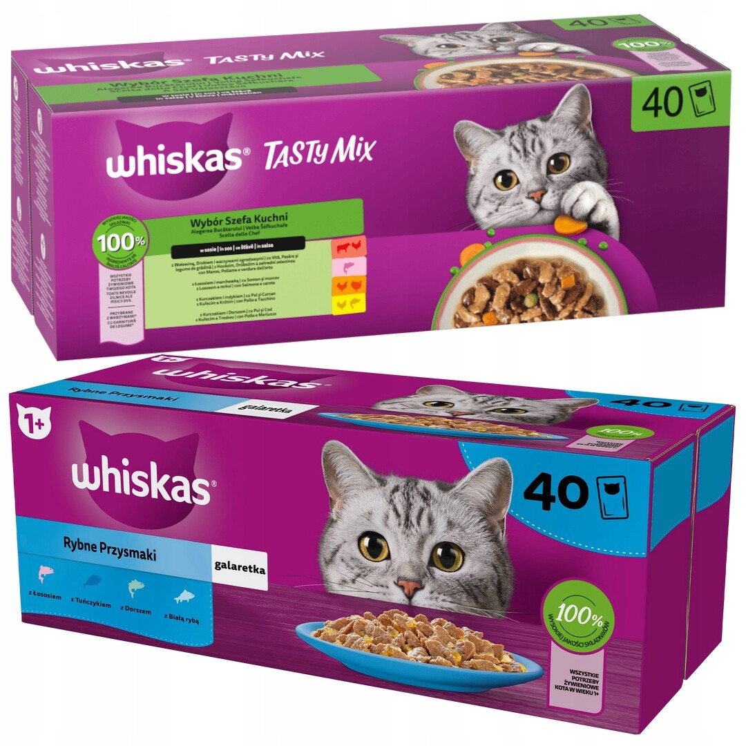 Whiskas 80x85g Krmivo Pro Kočky Tasty Mix Omáčka Rybí pochoutky Želé