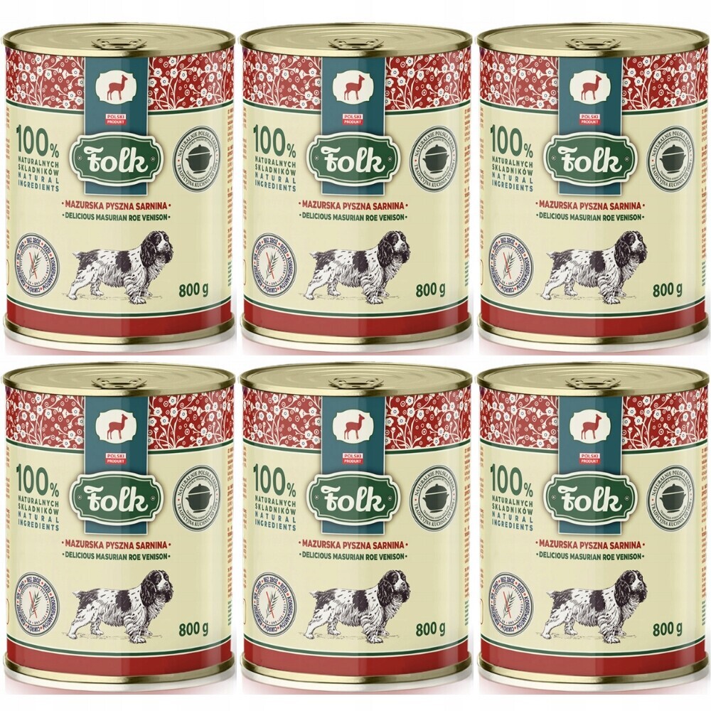 Vlhké krmivo pro psy Folk Mazurská lahodná srnka Set 6x800 g