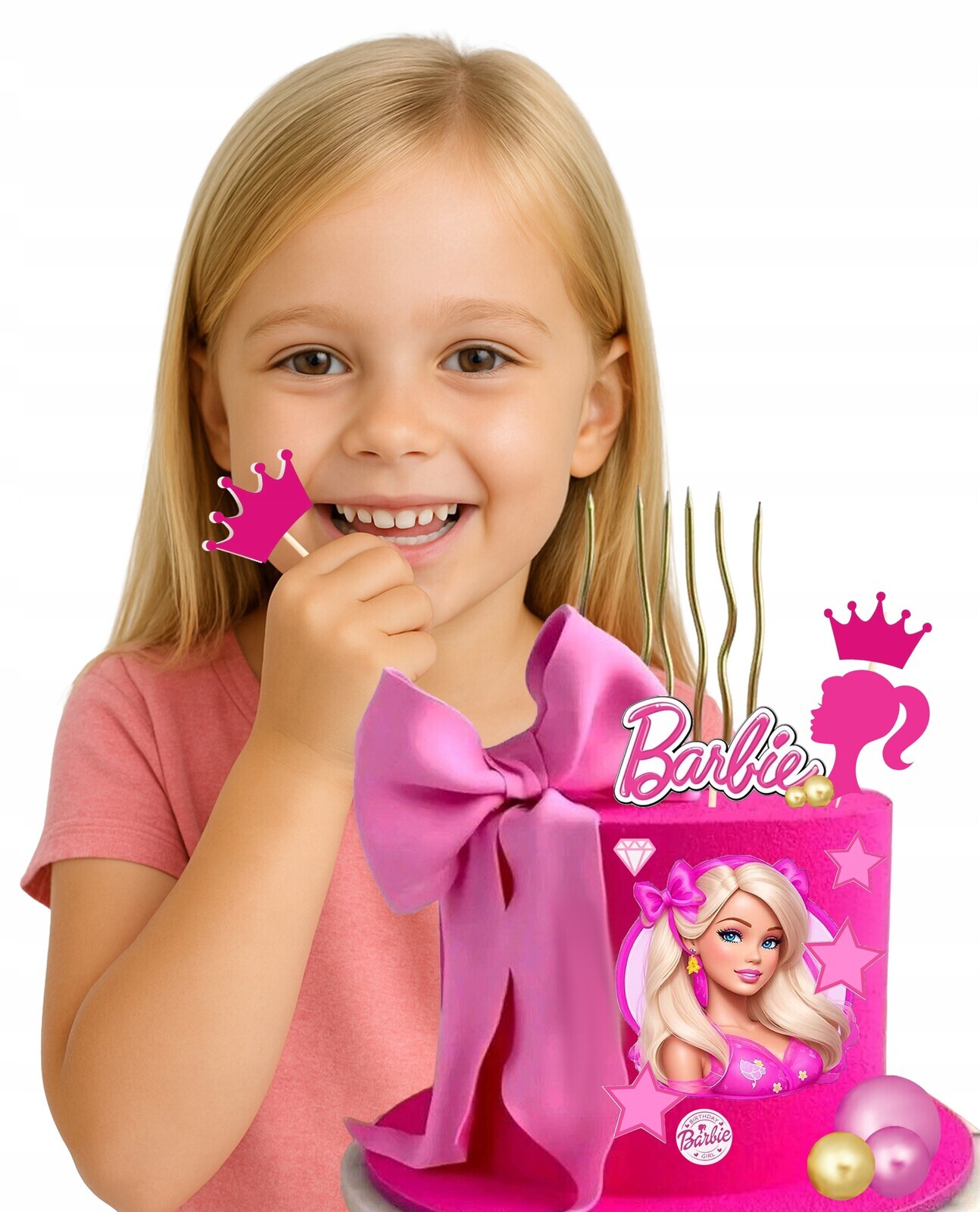 Set Výtisk jedlý cukrový dort Barbie Disney Barbi zápich jedlý růžový