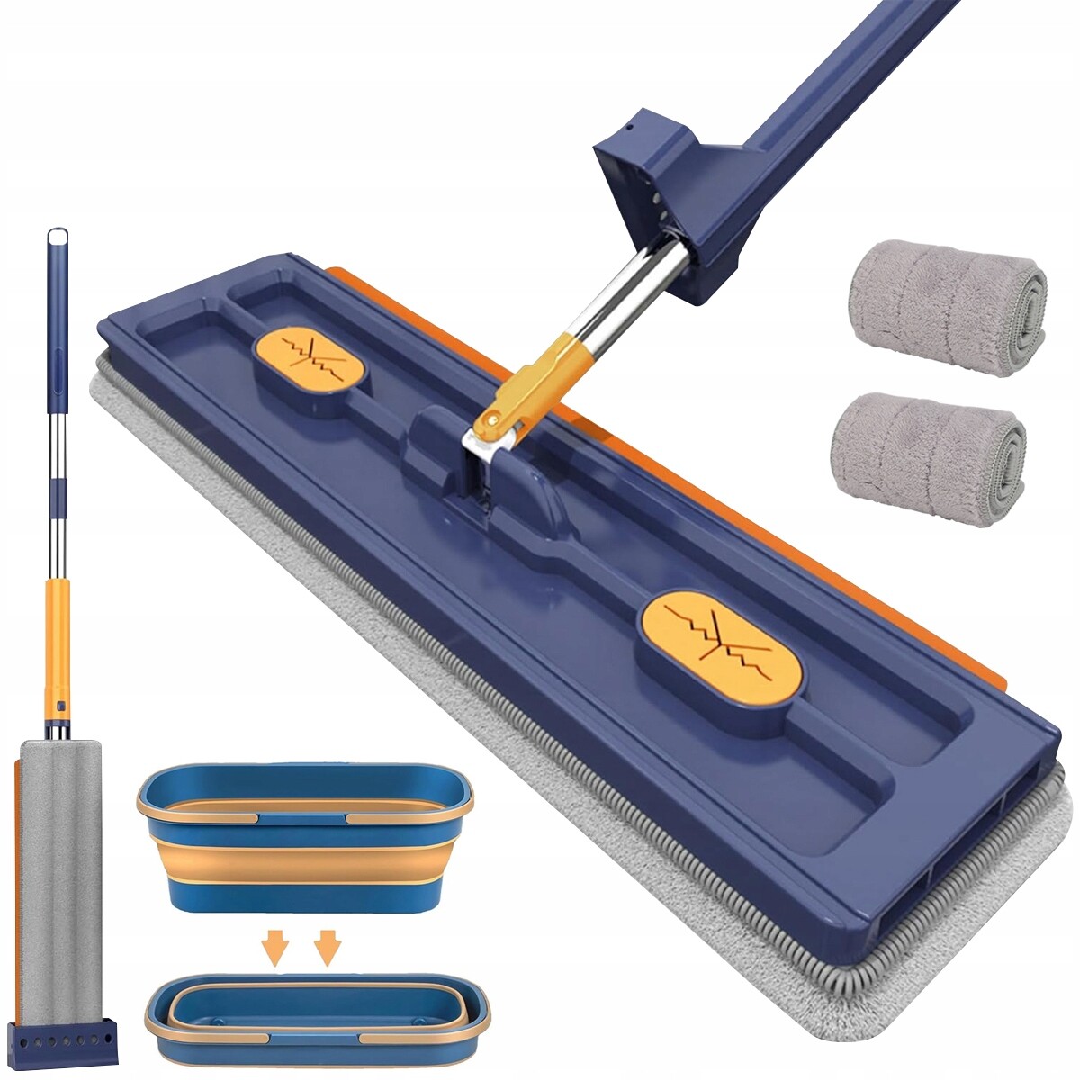 Plochý Mop Z Mikrovlákna Se Skládací Stěrkou A Rozkládacím Kbelíkem Na Podlahy