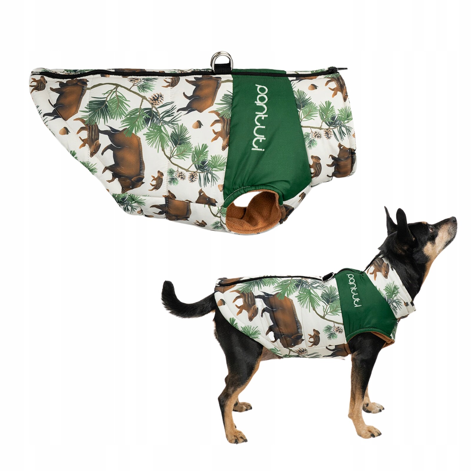 Bunda pro psa se zapínáním na zádech s lesním motivem Divočák XXL