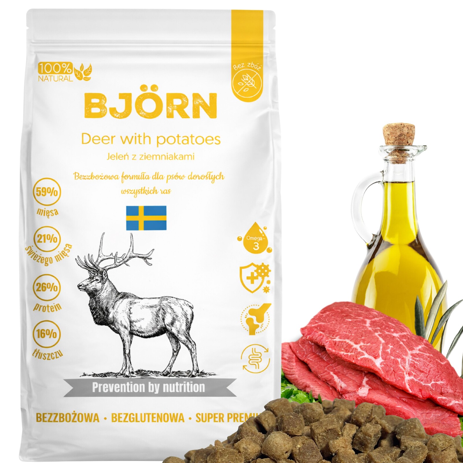 Suché Krmivo Pro Psa Bjorn Premium Adult Bez Obilovin 59% Masa S Jelenem 5kg