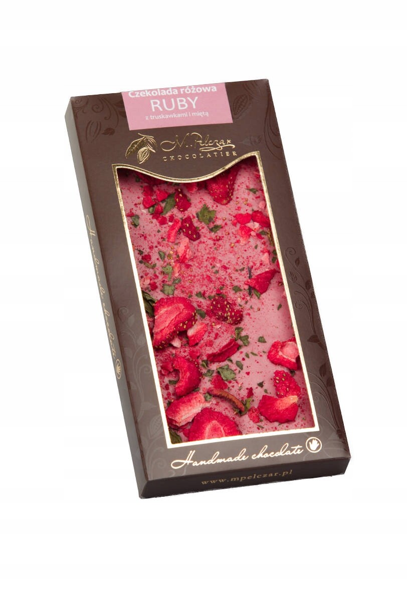 2x Čokoláda růžová Ruby s jahodami a mátou M. Pelczar.