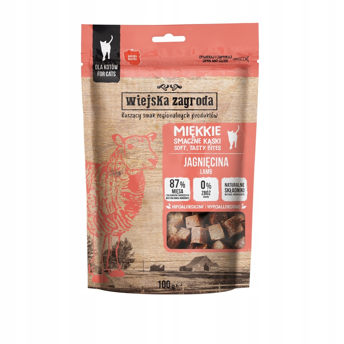 5 x Wiejska Zagroda pamlsek pro kočky jehněčí 100 g