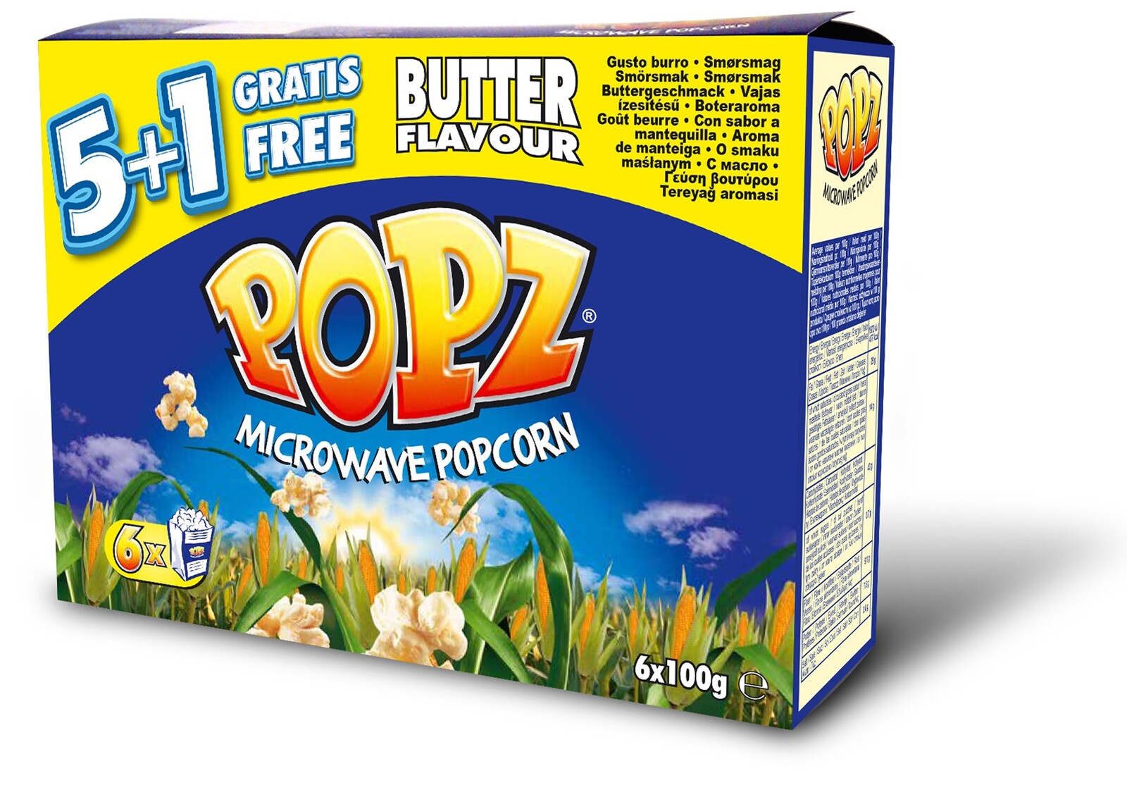2x Popz Popcorn do mikrovlnné trouby máslový 6x600 g