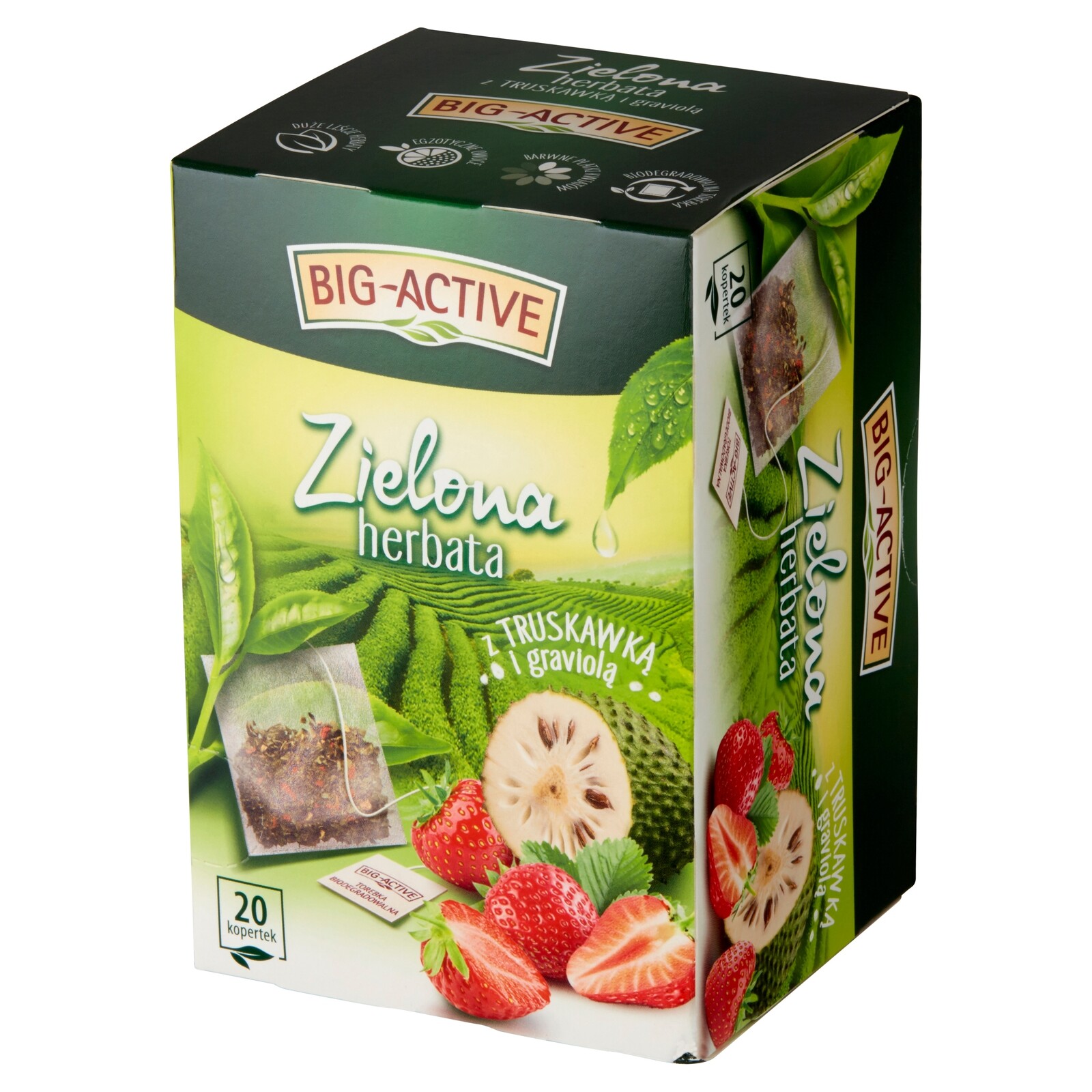 8x Big Active Zelený čaj Jahoda Graviola 20 sáčků Lahodný
