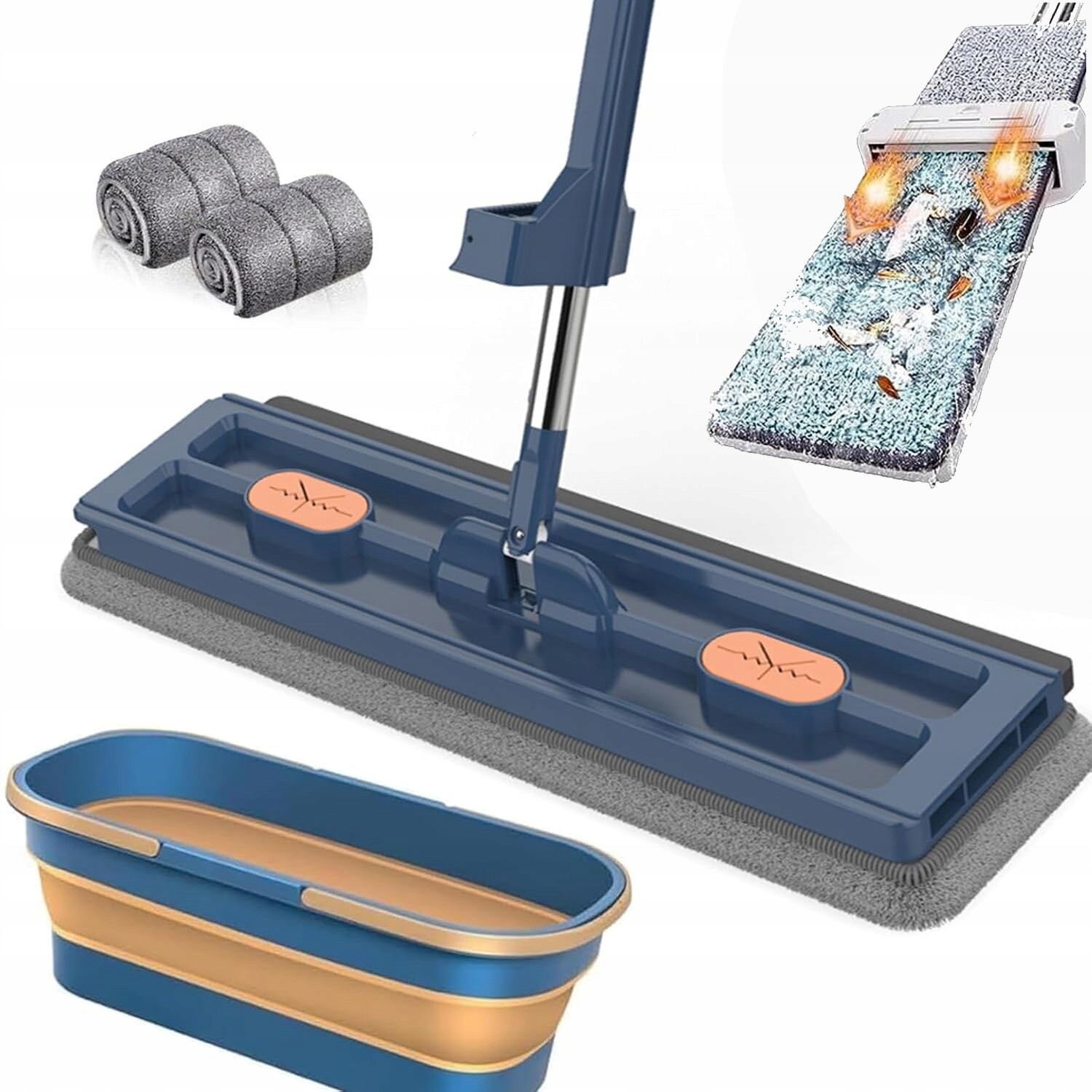 Plochý Mop Na Mytí Podlah Rotační 42 CM 2 Vložky Z Mikrovlákna