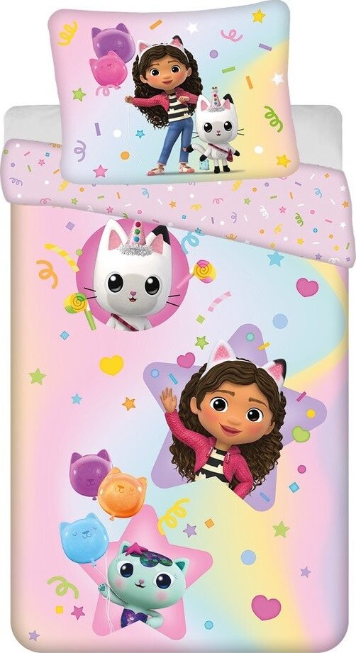 Růžové bavlněné dětské povlečení na jednolůžko 140x200 cm Gabby's Dollhouse 