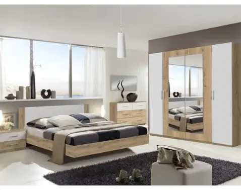 Sestava ložnice Nora 180x200 cm, prkenný dub/bílá