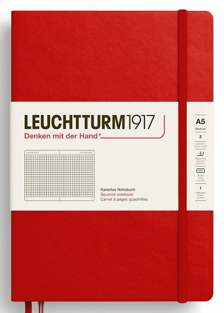 Zápisník Cherry Hardcover Medium (A5) čtverečkovaný - -