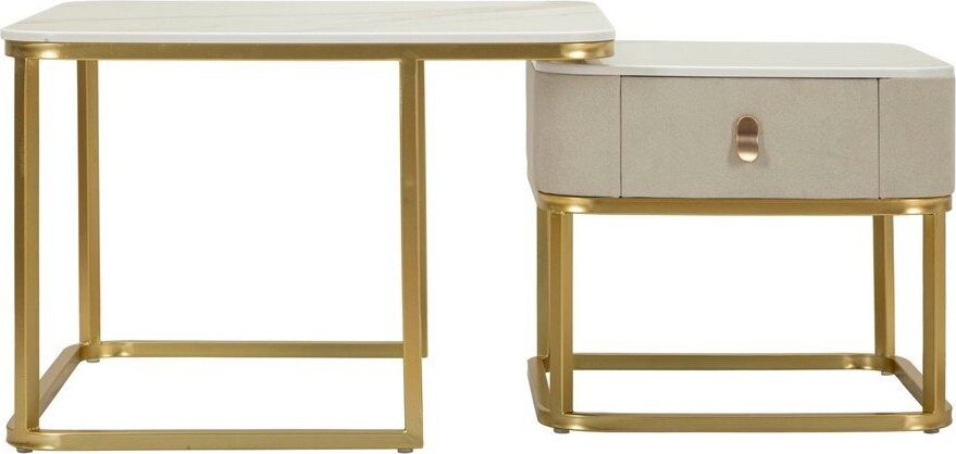 Krémové/ve zlaté barvě konferenční stolky v sadě 2 ks v dekoru mramoru 50x70 cm Beauty – Mauro Ferretti