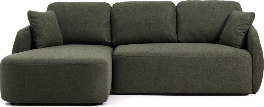 Tmavě zelená žinylková rozkládací rohová pohovka (levý roh/s lenoškou) Laira – Kave Home