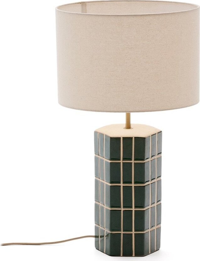 Zelená/krémová stolní lampa s textilním stínidlem (výška 61,5 cm) Rue – Kave Home