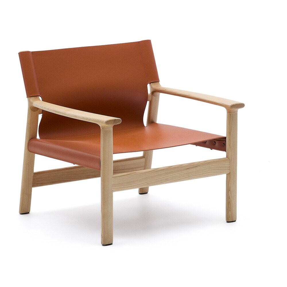 Koňakově hnědé kožené křeslo Jan – Kave Home