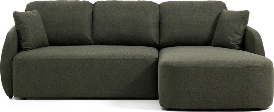 Tmavě zelená žinylková rozkládací rohová pohovka (pravý roh/s lenoškou) Laira – Kave Home