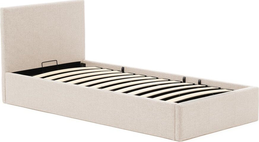 Béžová čalouněná jednolůžková postel s úložným prostorem s roštem 90x200 cm Nahiri – Kave Home