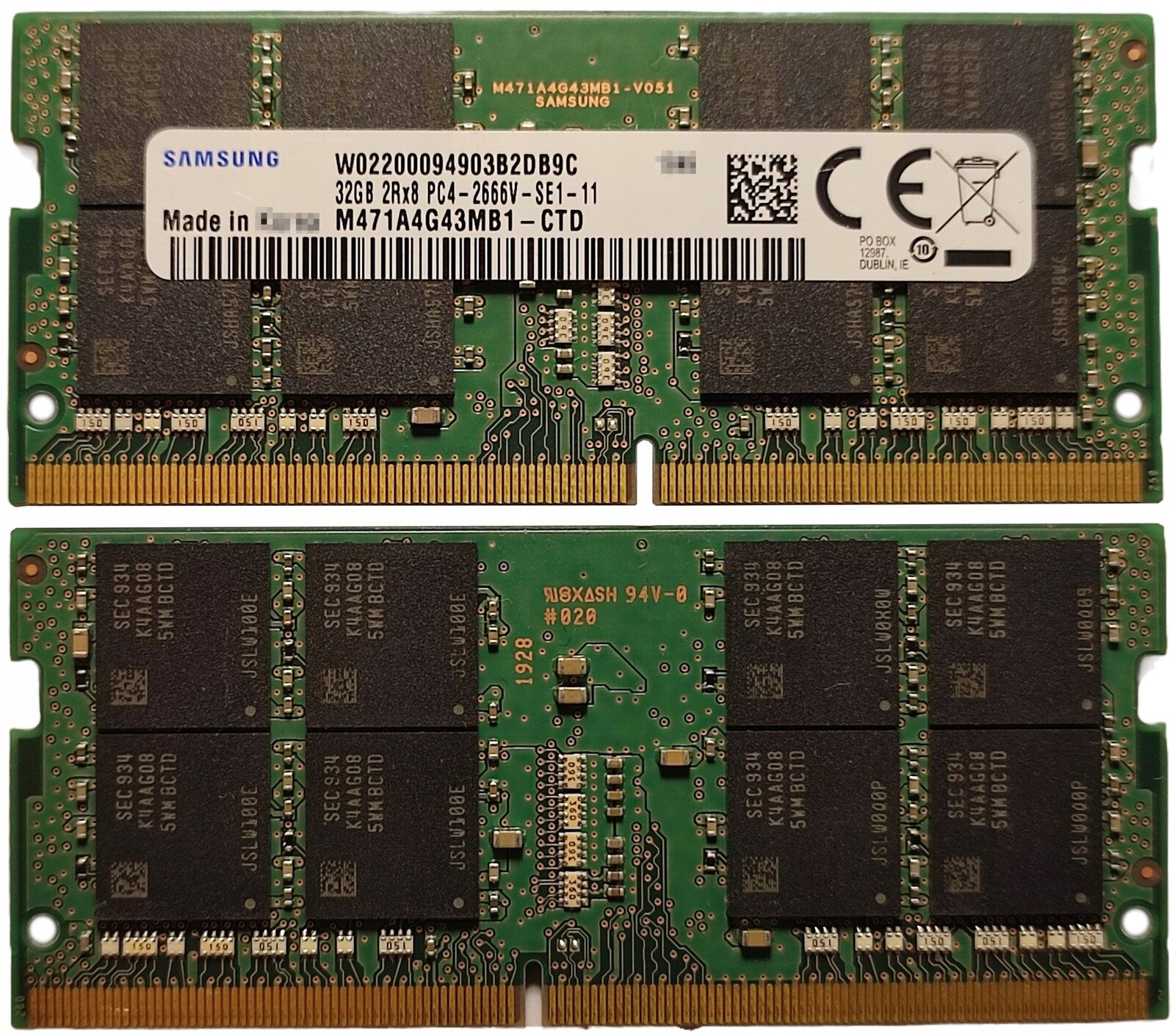 (n) 32GB 1*32GB Samsung DDR4 2666MHz 1,2V M471A4G43MB1-CTD