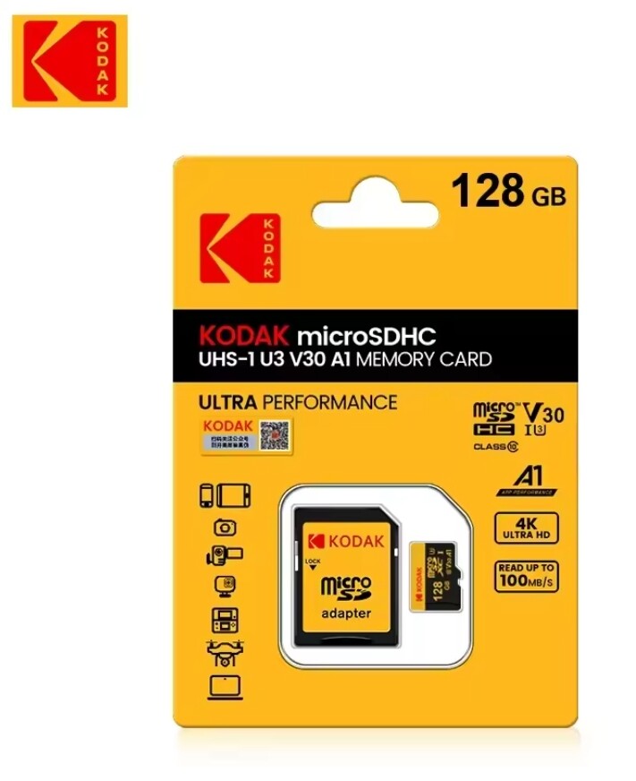 Paměťová karta Kodak micro Sdxc 128GB 4K U3 A1 C10 V30 100Mb/s rychlá