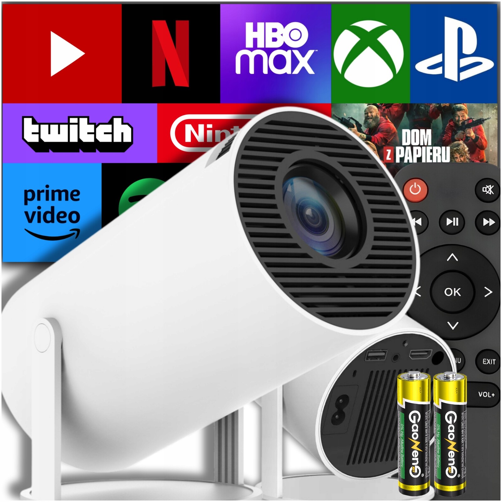 Projektor Android Tv Wifi Full Hd Přenosný Smart Rotační Reproduktor