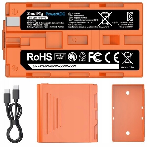 SmallRig 4972 NP-F970 Usb-c 10500 mAh Oranžový akumulátor Kabel