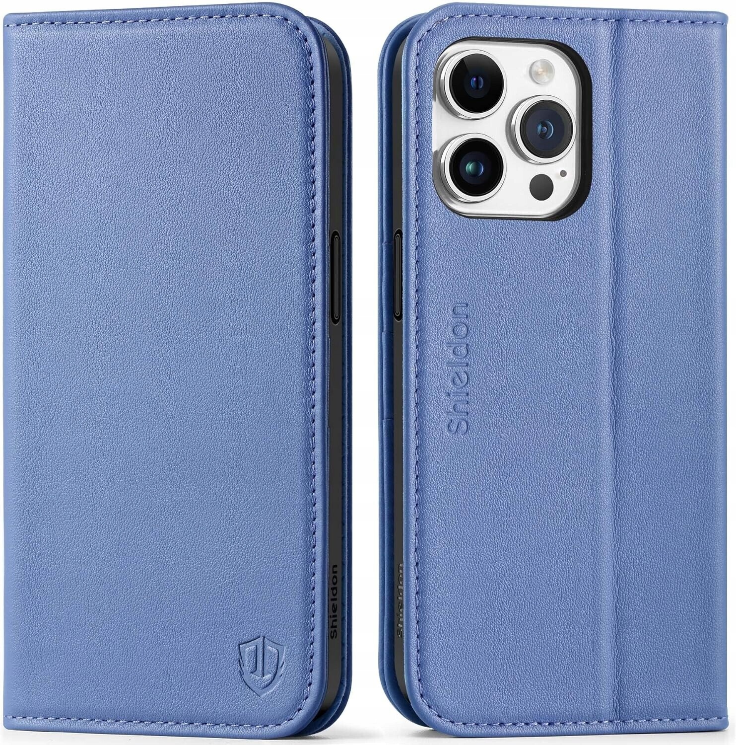 Shieldon přírodní kožené Pouzdro pro iPhone 15 Pro Max s klopou, fialové