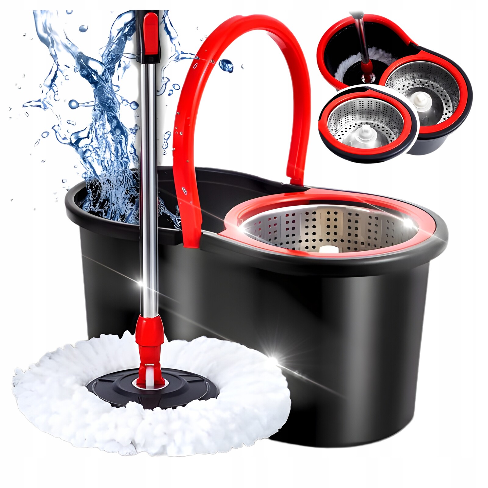 Rotační rotační mop Turbo 360 Velký kbelík 2 návleky z mikrovlákna