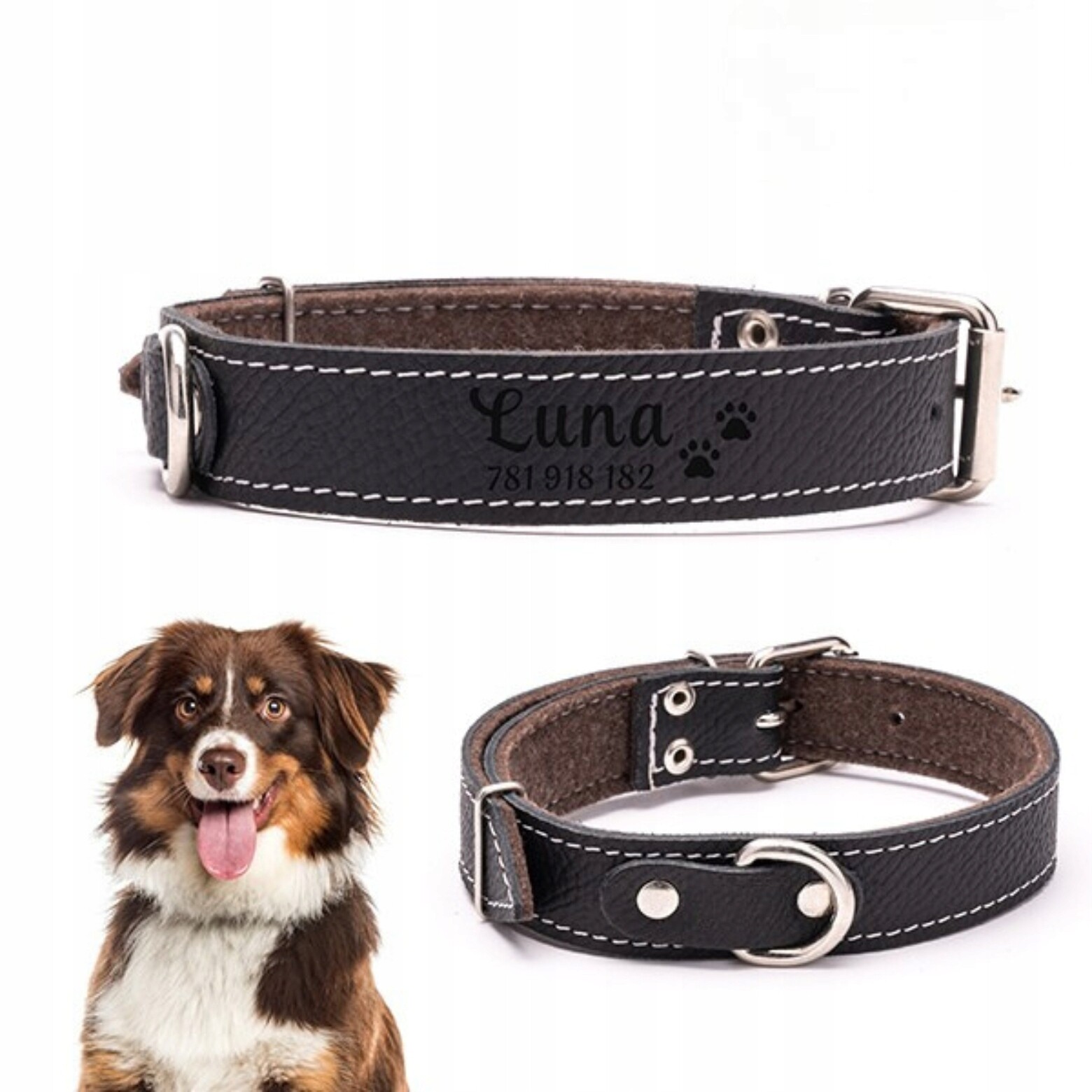 Kožený obojek pro psa Se Jménem a Gravírováním Bonus Dogeste L