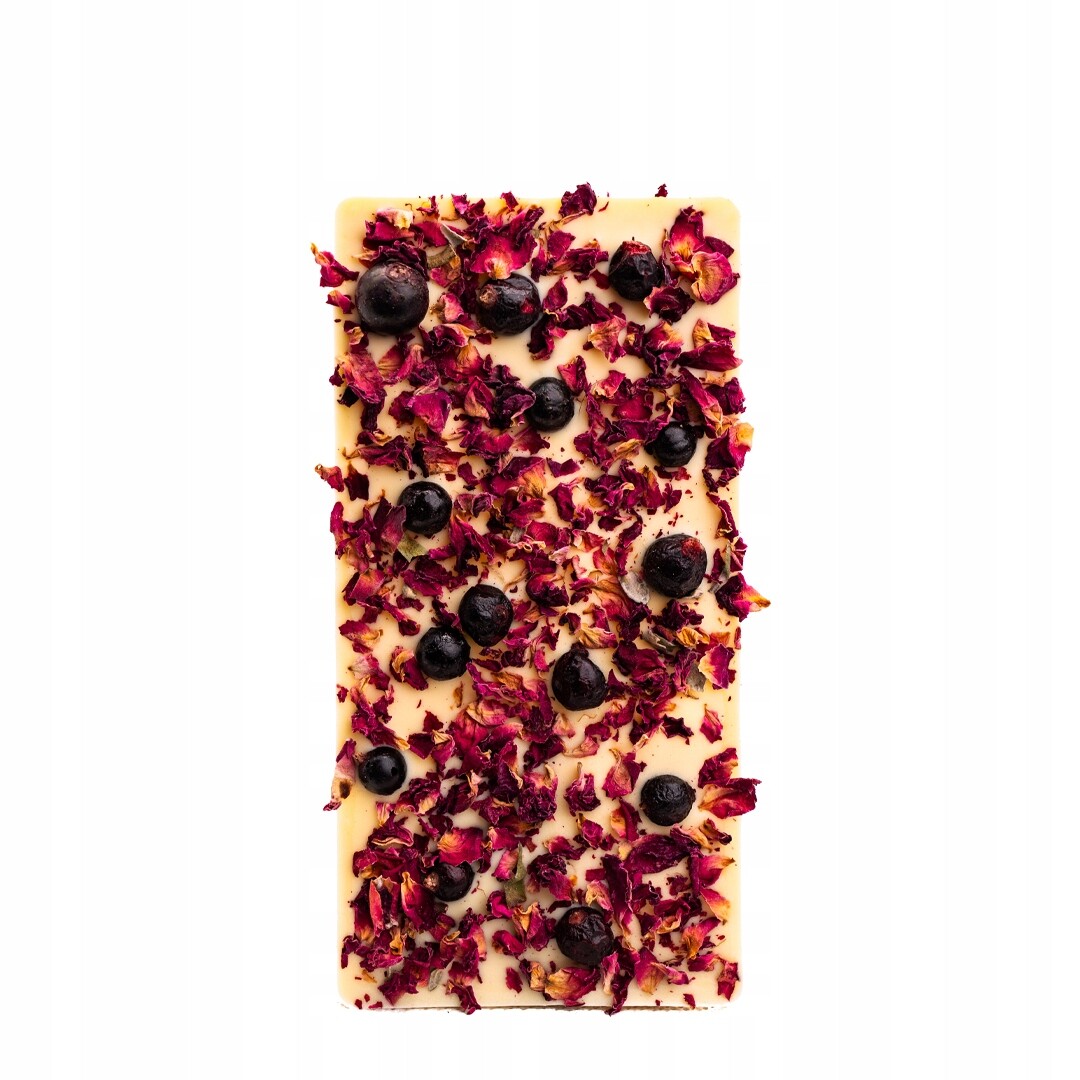 3xBílá čokoláda s lyofilizovaným rybízem a okvětní lístky růže Schronisko Bukowina