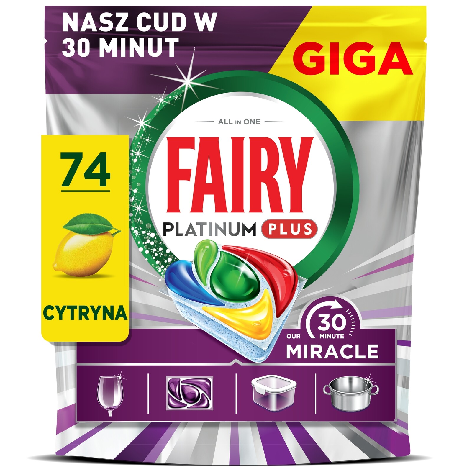 Kapsle do myčky Fairy Platinum Plus rychlý cyklus 30 min Giga Pack 74 ks