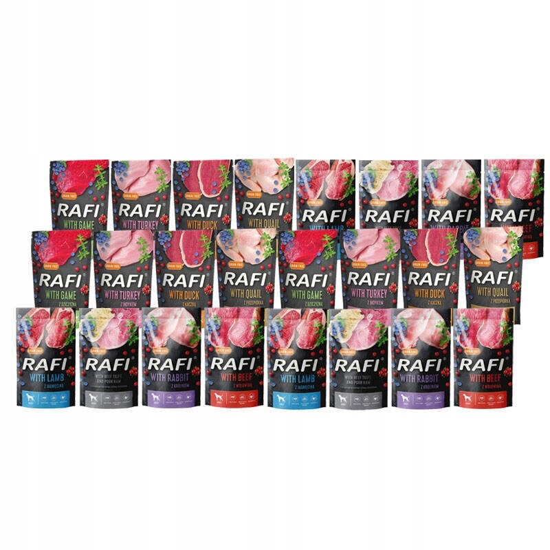 Vlhké krmivo Rafi bez obilovin pro dospělé psy, sáček 24 x 500 g