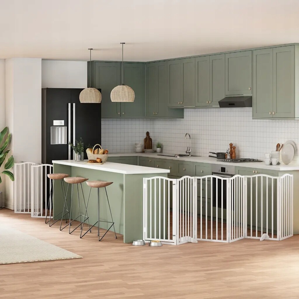 Zábrana pro psy s dvířky skládací 12 panelů bílá 600 cm topol Bílá 3155595