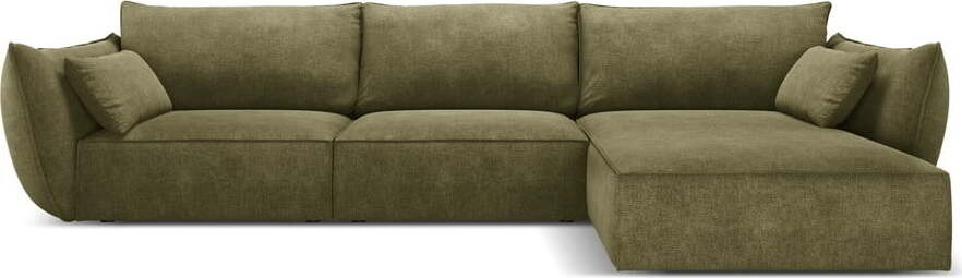 Zelená žinylková rohová pohovka (pravý roh/s lenoškou) Vanda - II. jakost – Mazzini Sofas