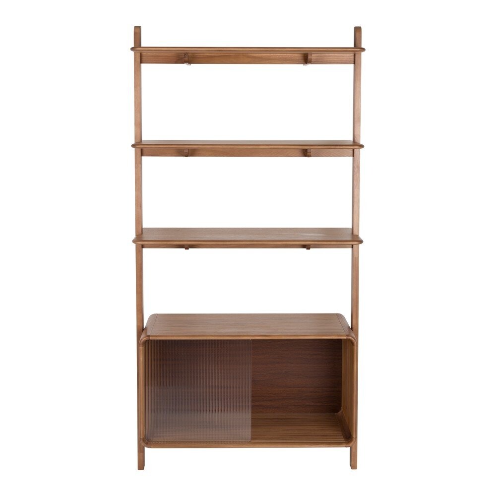 Hnědá knihovna z jasanového dřeva s posuvnými dveřmi 90x180x35 cm Rise – Zuiver