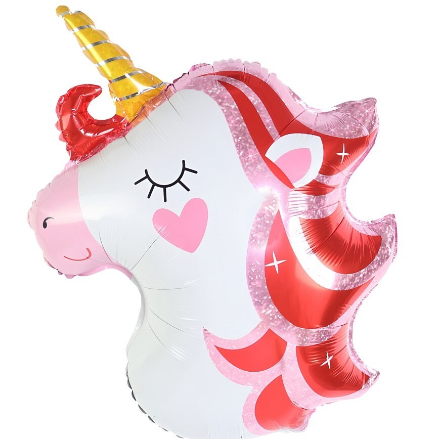 Balónek fóliový hlava jednorožce bílo-růžový 64x47 cm