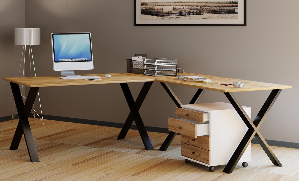 VCM Rohový stůl Lona 130x130x50 X-nohy, dub medový