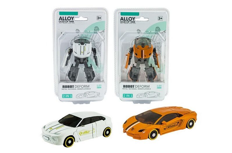 Autorobot kovový bílý, oranžový 11 cm