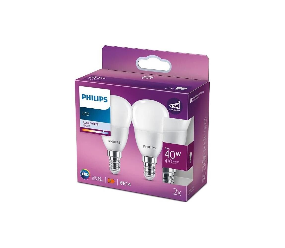 SADA 2x LED Žárovka Philips P45 E14/5W/230V 4000K 8719514310155