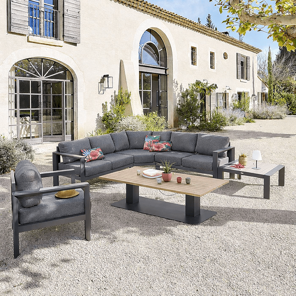 DEOKORK Hliníková rohová sestava VANCOUVER pro 6 osob (šedá)