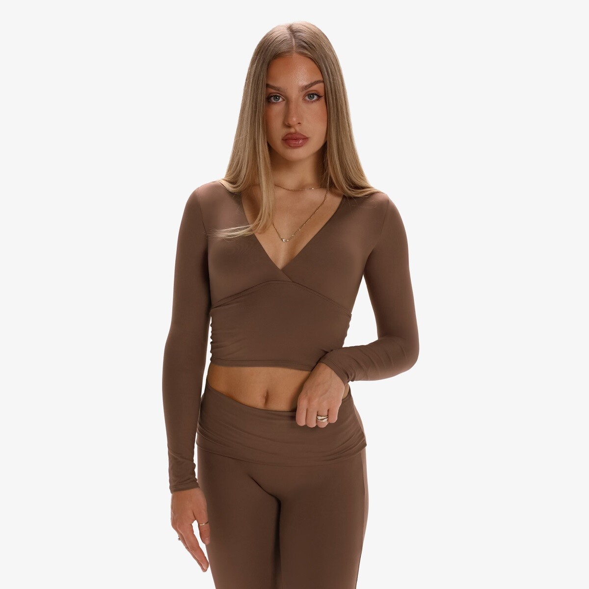 Dámský top s dlouhým rukávem exalted serenity soft touch top hnědá xxs